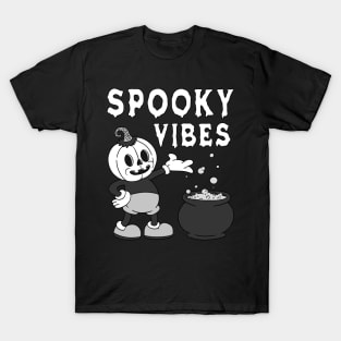 Retro Halloween Pumpkin Spooky Vibes Ghost Vintage Groovy Autumn T-Shirt